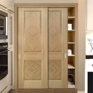 Image: Two Sliding Maximal Wardrobe Doors & Frame Kit - Kensington Oak Panel Door - Prefinished