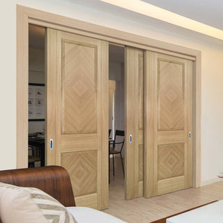 Image: Pass-Easi Three Sliding Doors and Frame Kit - Kensington Oak Panel Door - Prefinished