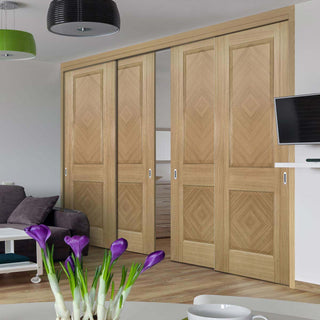 Image: Pass-Easi Four Sliding Doors and Frame Kit - Kensington Oak Panel Door - Prefinished