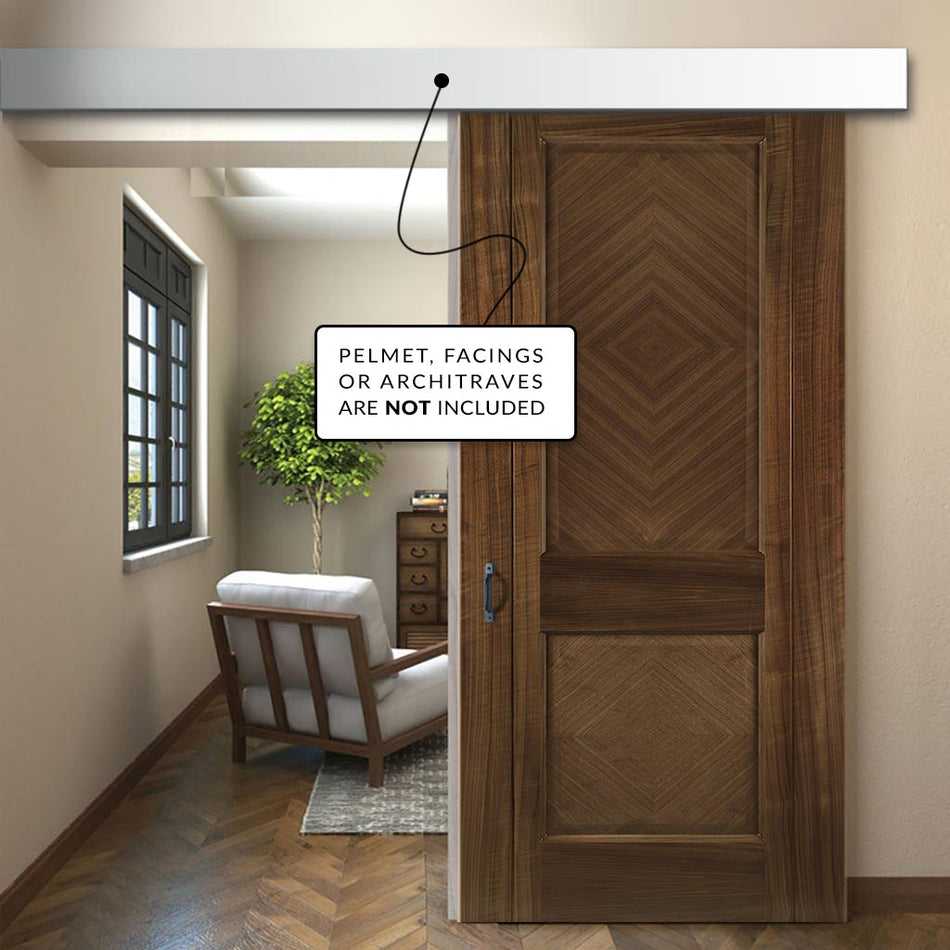 Single Sliding Door & Wall Track - Kensington Prefinished Walnut Door - 2 Panels