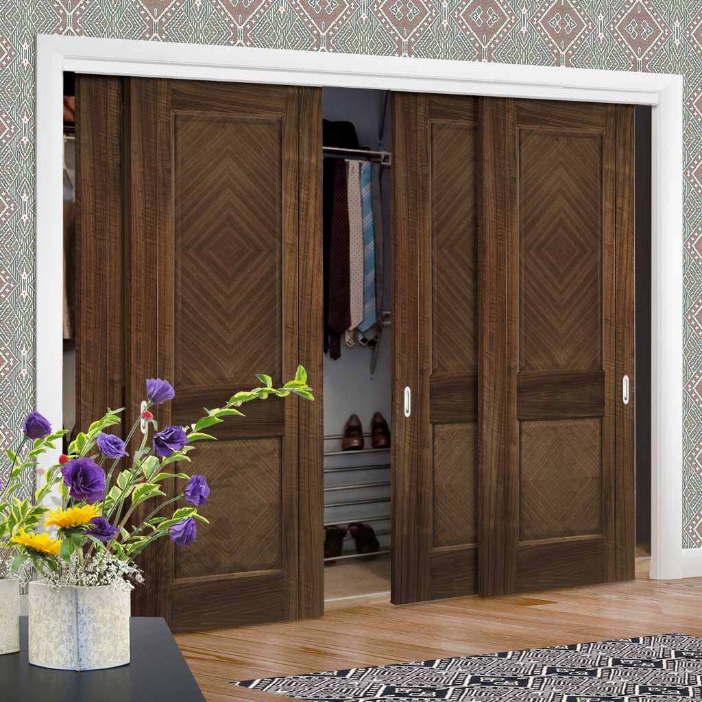 Four Sliding Maximal Wardrobe Doors & Frame Kit - Kensington Prefinished Walnut Door - 2 Panels