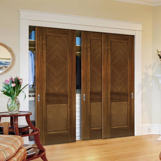 Image: Three Sliding Maximal Wardrobe Doors & Frame Kit - Kensington Prefinished Walnut Door - 2 Panels