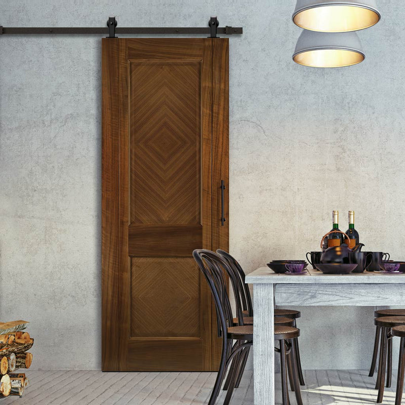 Top Mounted Black Sliding Track & Door - Kensington Prefinished Walnut Door - 2 Panels