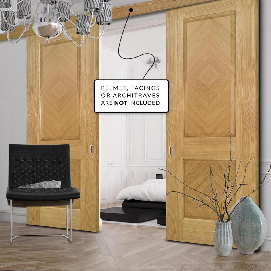 Double Sliding Door & Wall Track - Kensington Oak Panel Door - Prefinished