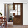 Single Sliding Door & Wall Track - Kensington Prefinished Walnut Door - Clear Bevelled Glass