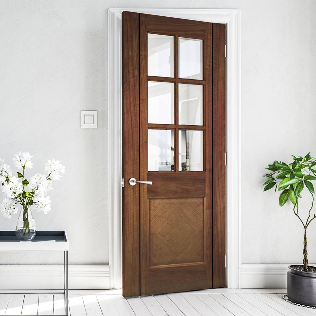 Bespoke Kensington Prefinished Walnut Internal Door - Clear Bevelled Glass