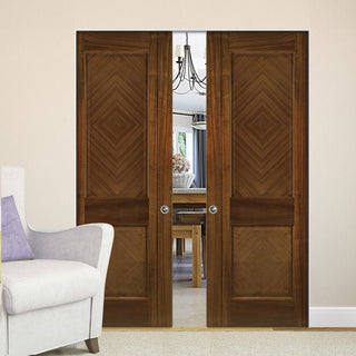 Image: Kensington Walnut Absolute Evokit Double Pocket Doors - Prefinished