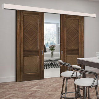 Image: Double Sliding Door & Wall Track - Kensington Prefinished Walnut Door - 2 Panels