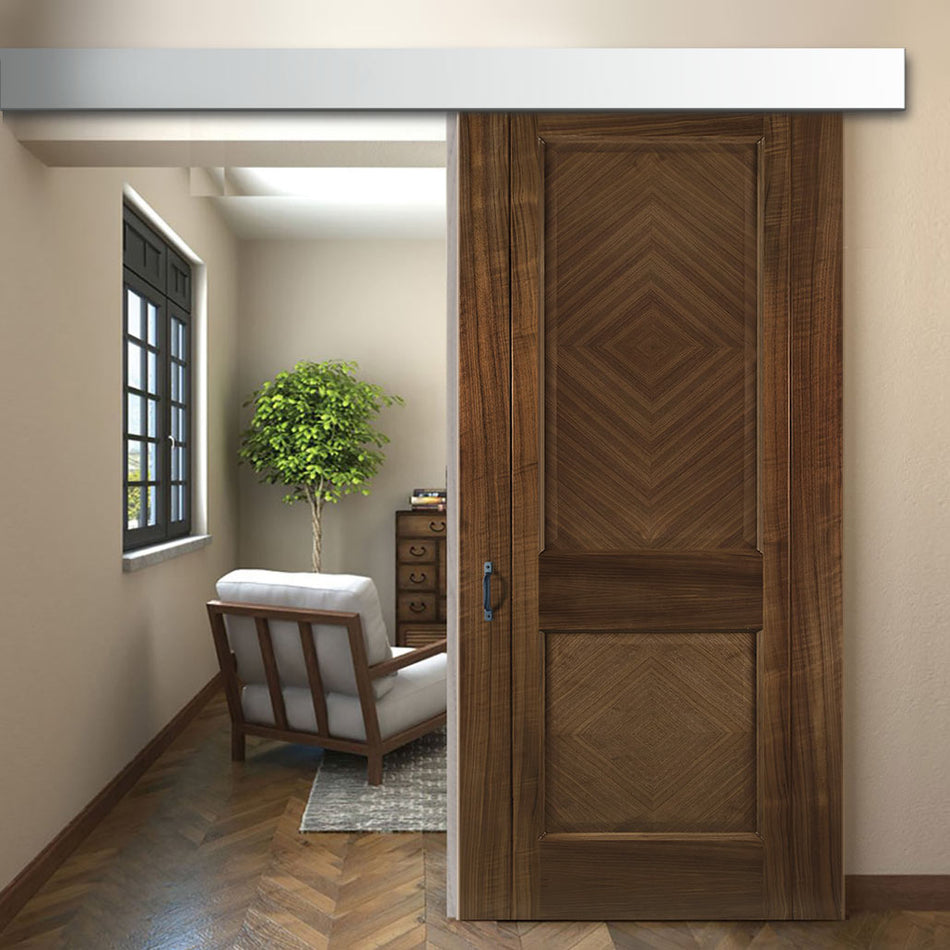 Single Sliding Door & Wall Track - Kensington Prefinished Walnut Door - 2 Panels