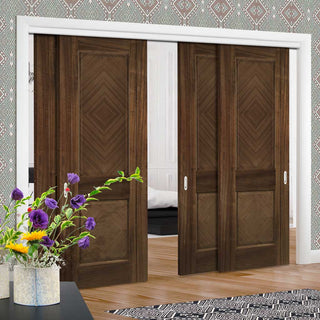 Image: Pass-Easi Four Sliding Doors and Frame Kit - Kensington Prefinished Walnut Door - 2 Panels