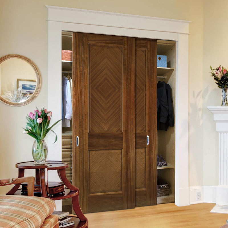 Two Sliding Maximal Wardrobe Doors & Frame Kit - Kensington Prefinished Walnut Door - 2 Panels