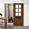 Single Sliding Door & Wall Track - Kensington Prefinished Walnut Door - Clear Bevelled Glass