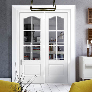 Image: ThruEasi Room Divider - Kent 6 Pane Bevelled Clear Glass White Primed Door with Single Side