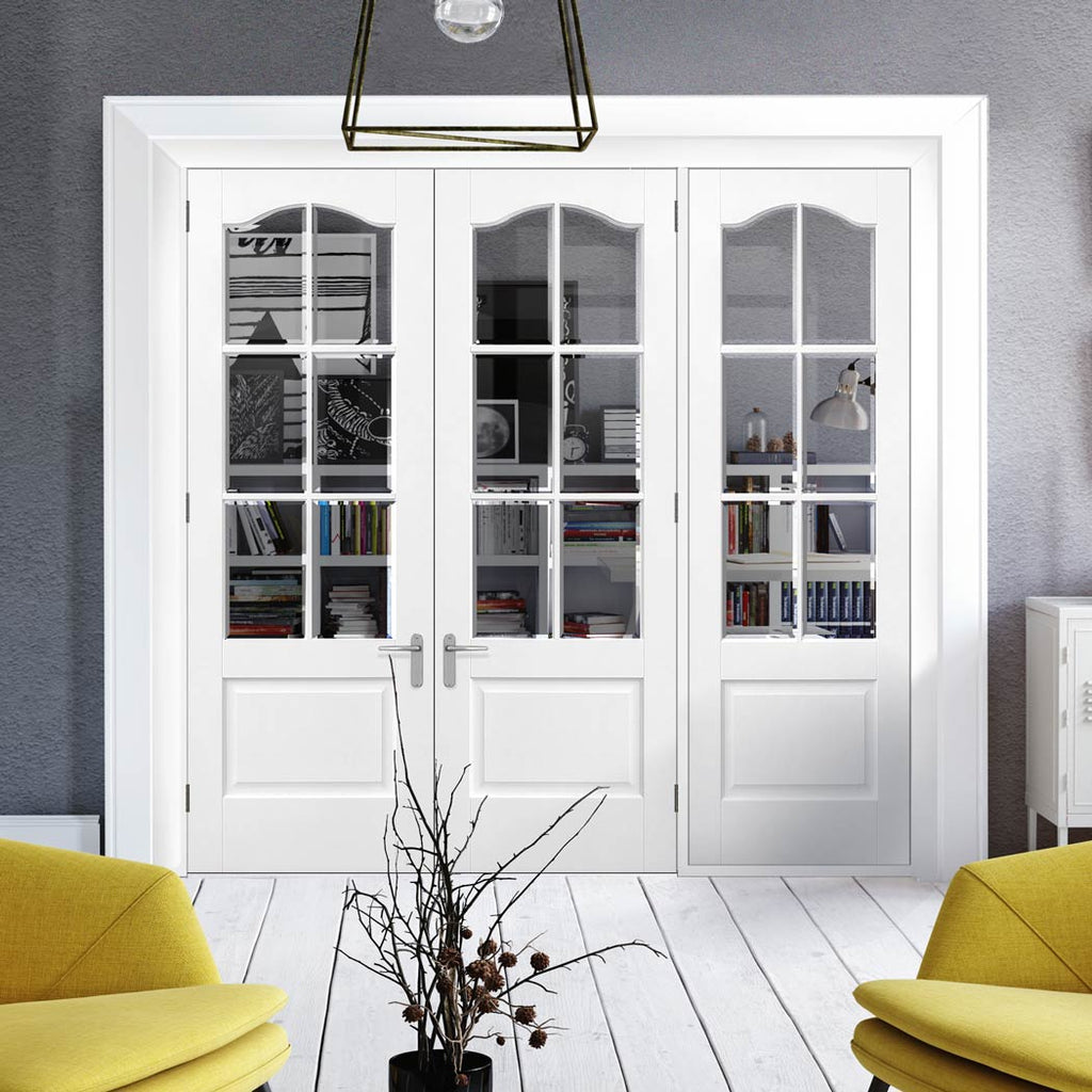 ThruEasi Room Divider - Kent 6 Pane Bevelled Clear Glass White Primed Double Doors with Single Side