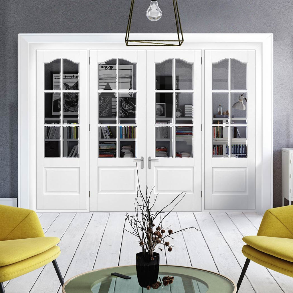 ThruEasi Room Divider - Kent 6 Pane Bevelled Clear Glass White Primed Double Doors with Double Sides