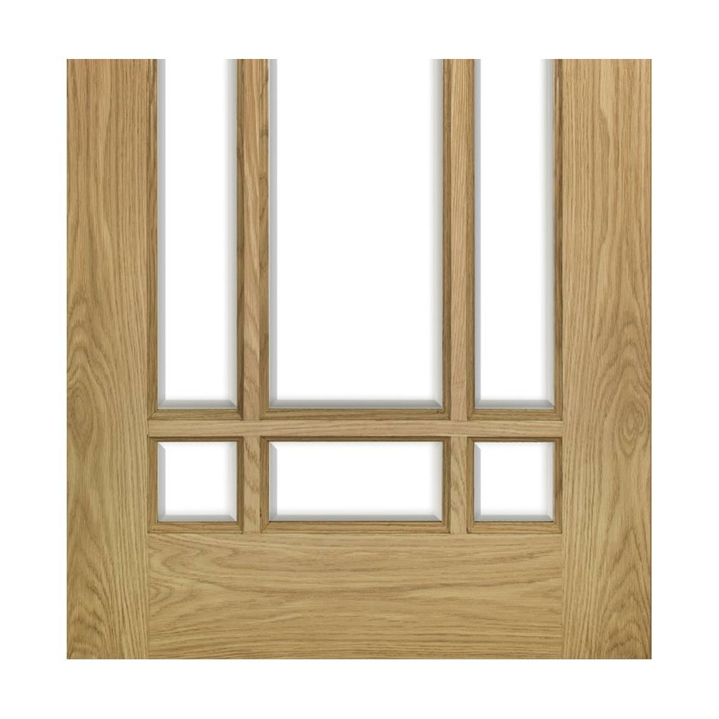 Kerry Oak Single Evokit Pocket Door Detail - Bevelled Clear Glass - Unfinished