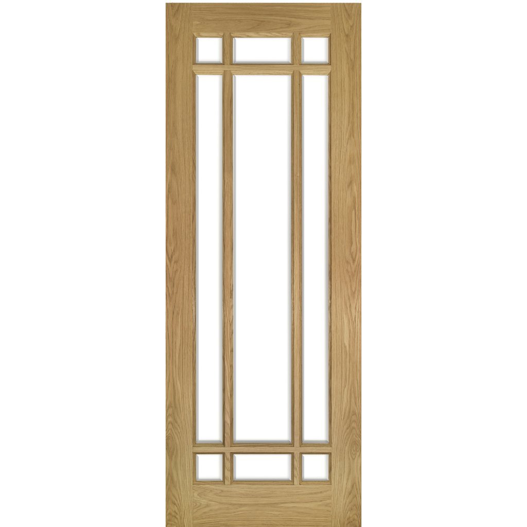 Kerry Oak Veneer Staffetta Quad Telescopic Pocket Doors - Bevelled Clear Glass - Unfinished
