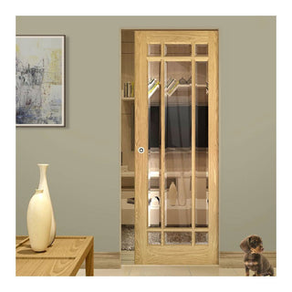 Image: Kerry Oak Absolute Evokit Single Pocket Door - Bevelled Clear Glass - Unfinished