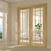 Pass-Easi Two Sliding Doors and Frame Kit - Kerry Oak Door - Bevelled Clear Glass - Unfinished