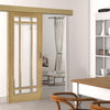 Single Sliding Door & Wall Track - Kerry Oak Door - Bevelled Clear Glass - Unfinished