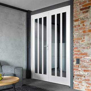 Image: Kielder Lightly Grained Internal PVC Door Pair - Clear Glass