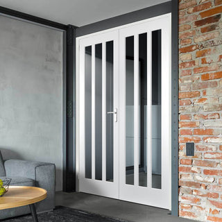 Image: Kielder Lightly Grained Internal PVC Door Pair - Clear Glass