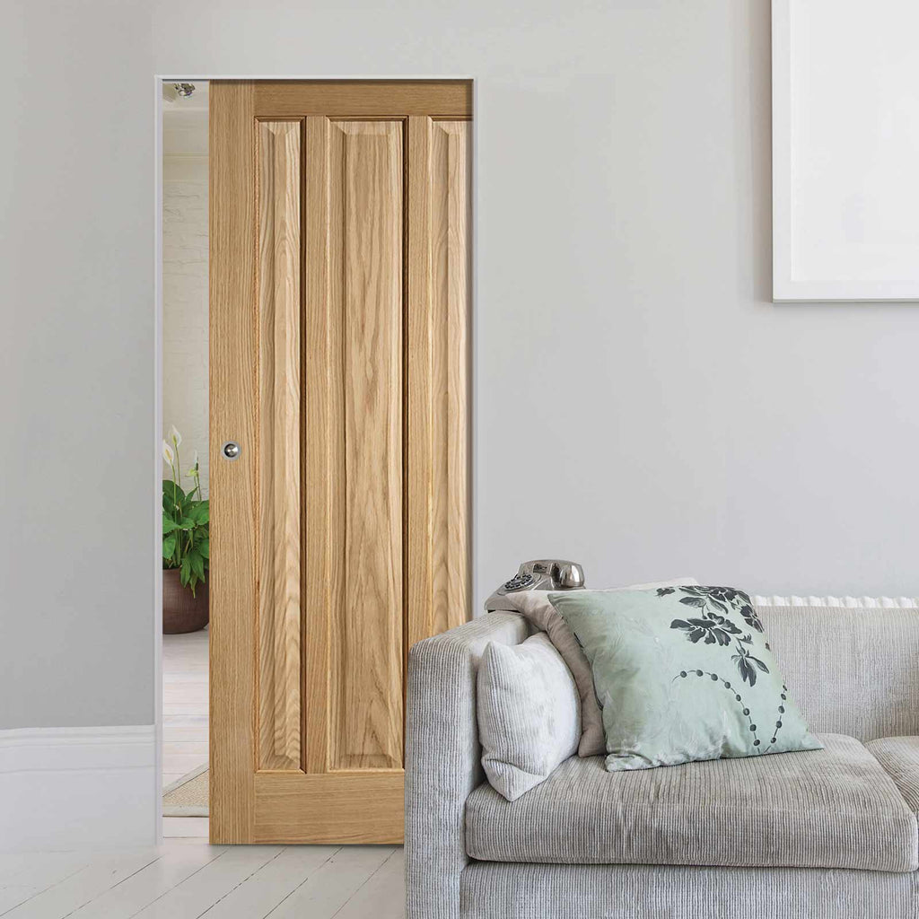Kilburn 3 Panel Oak Absolute Evokit Single Pocket Doors