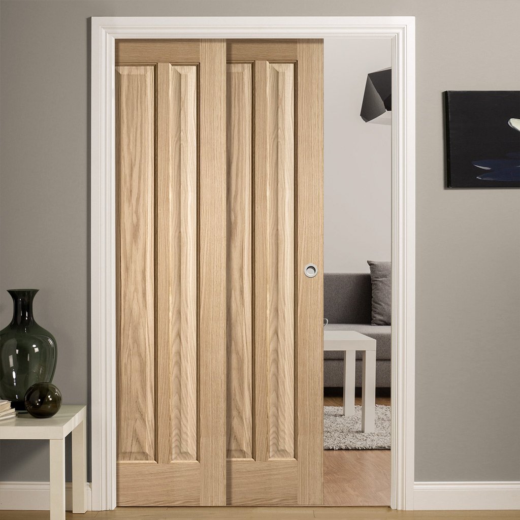 Kilburn 3 Panel Oak Veneer Staffetta Twin Telescopic Pocket Doors