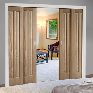 Image: Kilburn 3 Panel Oak Veneer Staffetta Quad Telescopic Pocket Doors