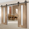 Double Sliding Door & Track - Kilburn 1 Pane Oak Doors - Clear Glass - Unfinished