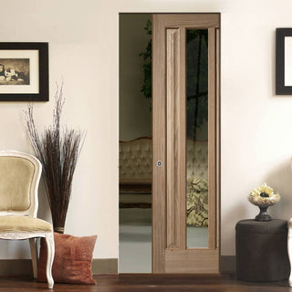 Image: Kilburn 1 Pane Oak Absolute Evokit Single Pocket Doors - Clear Glass