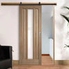 Top Mounted Black Sliding Track & Door - Kilburn 1 Pane Oak Door - Clear Glass - Unfinished
