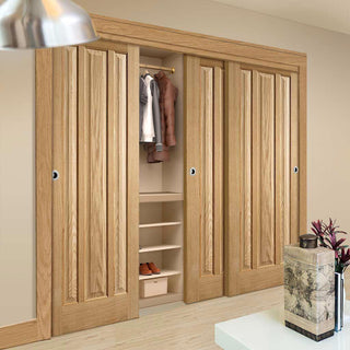 Image: Minimalist Wardrobe Door & Frame Kit - Three Kilburn 3 Panel Oak Doors - Unfinished