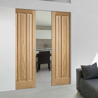 Image: Kilburn 3 Panel Oak Absolute Evokit Double Pocket Doors - Unfinished