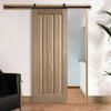 Top Mounted Black Sliding Track & Door - Kilburn 3 Panel Oak Door - Unfinished