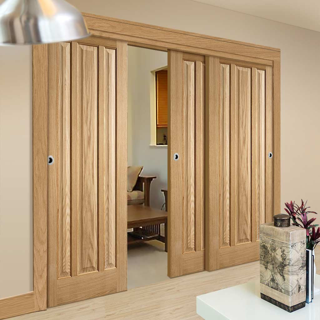 Three Sliding Doors and Frame Kit - Kilburn 3 Panel Oak Door - Unfinished