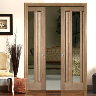 Image: Kilburn 1 Pane Oak Double Evokit Pocket Door - Clear Glass