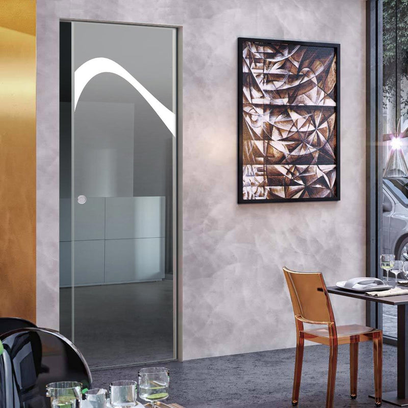 Kingston 8mm Clear Glass - Obscure Printed Design - Single Absolute Pocket Door