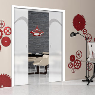 Image: Kingston 8mm Obscure Glass - Obscure Printed Design - Double Evokit Pocket Door
