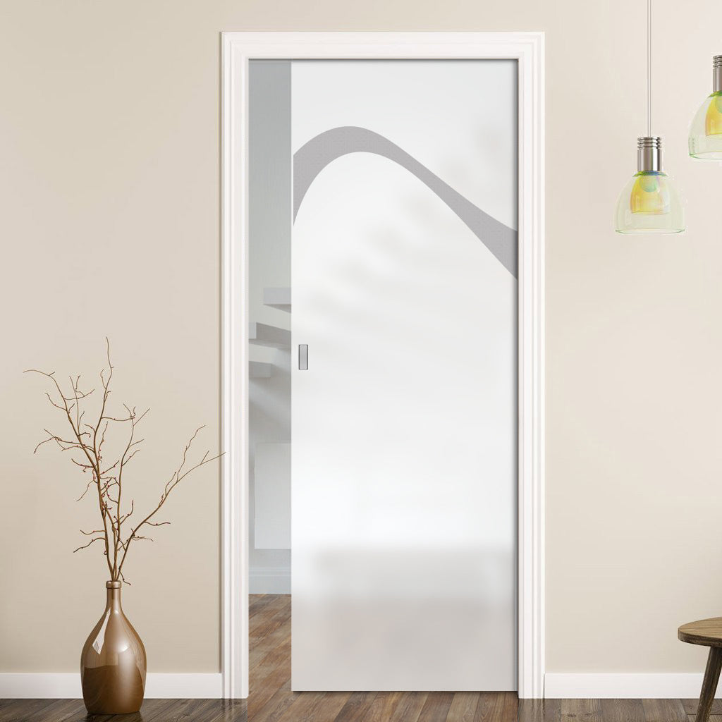 Kingston 8mm Obscure Glass - Obscure Printed Design - Single Evokit Glass Pocket Door