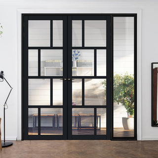 Image: Room Divider - Handmade Eco-Urban® Kochi Door Pair DD6415C - Clear Glass - Premium Primed - Colour & Size Options