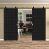 Top Mounted Black Sliding Track & Solid Wood Double Doors - Eco-Urban® Kochi 8 Panel Doors DD6415 - Shadow Black Premium Primed