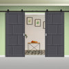 Top Mounted Black Sliding Track & Solid Wood Double Doors - Eco-Urban® Kochi 8 Panel Doors DD6415 - Stormy Grey Premium Primed