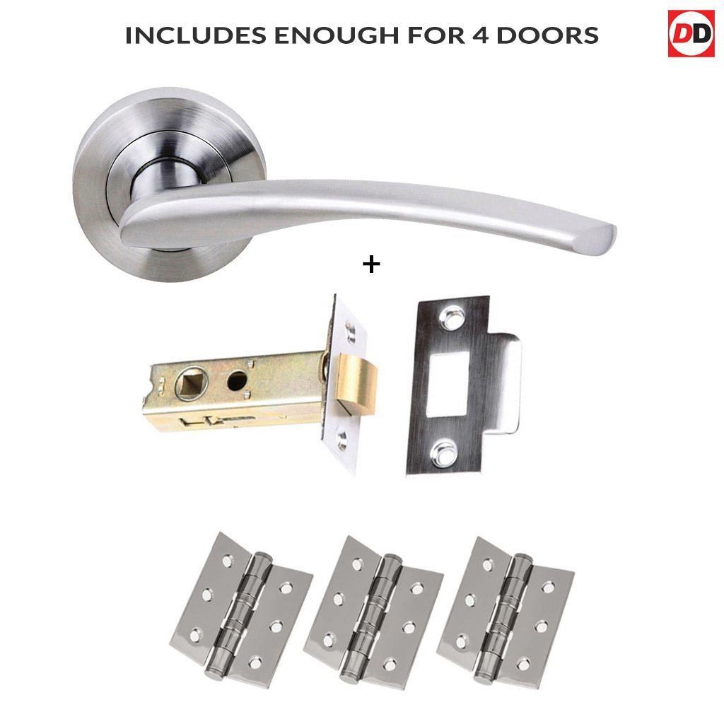 Four Pack Arizona Status Lever on Round Rose - Satin Chrome Handle