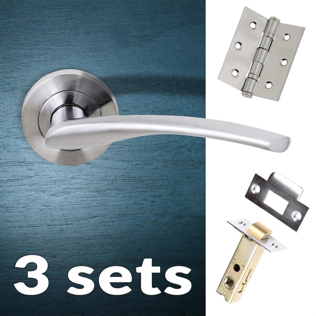 Three Pack Arizona Status Lever on Round Rose - Satin Chrome Handle