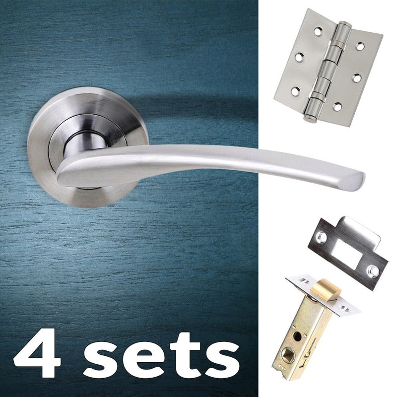 Four Pack Arizona Status Lever on Round Rose - Satin Chrome Handle