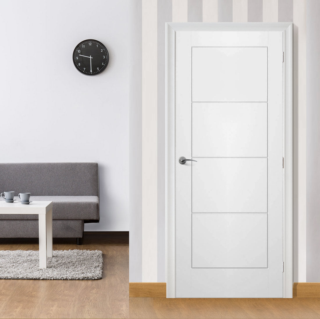 White Fire Door, Ladder 4 Panel Smooth Door - 1/2 Hour Rated - White Primed