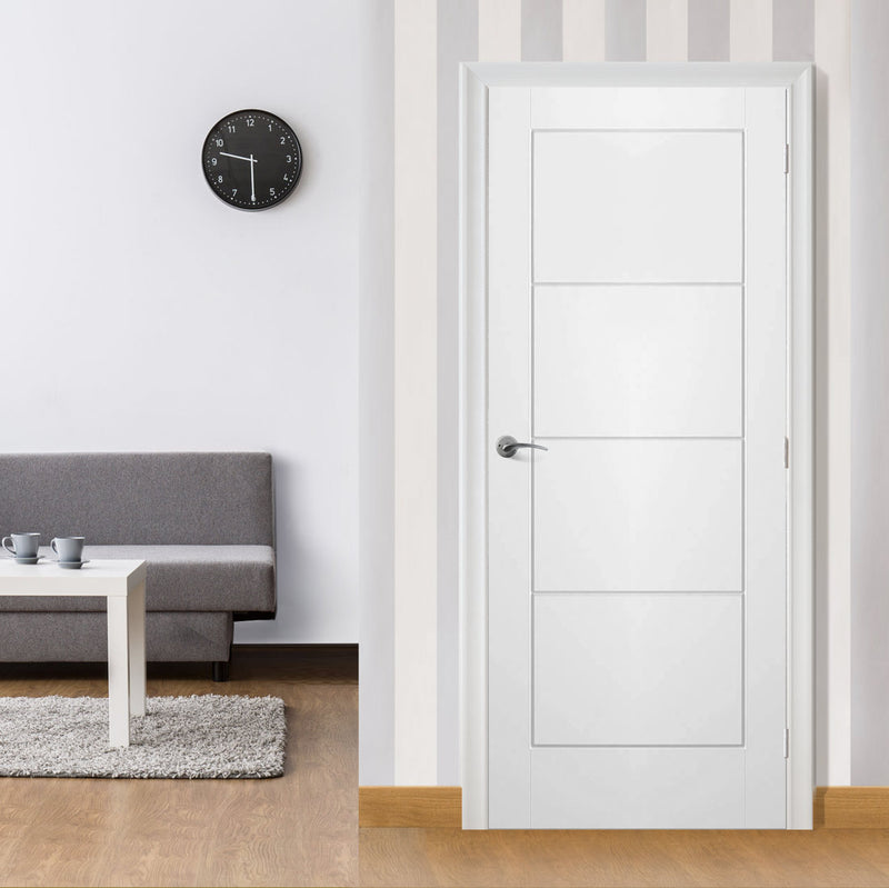 White Fire Door, Ladder 4 Panel Smooth Door - 1/2 Hour Rated - White Primed