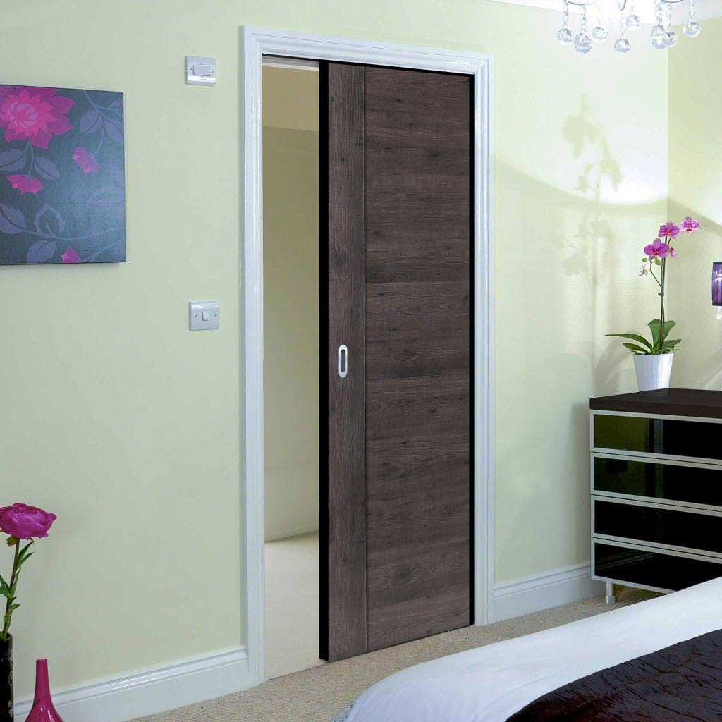 Laminates Alabama Cinza Dark Grey Coloured Single Evokit Pocket Door - Prefinished