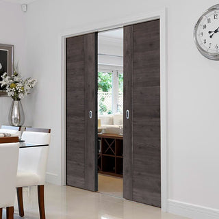 Image: Laminates Alabama Cinza Dark Grey Coloured Double Evokit Pocket Doors - Prefinished